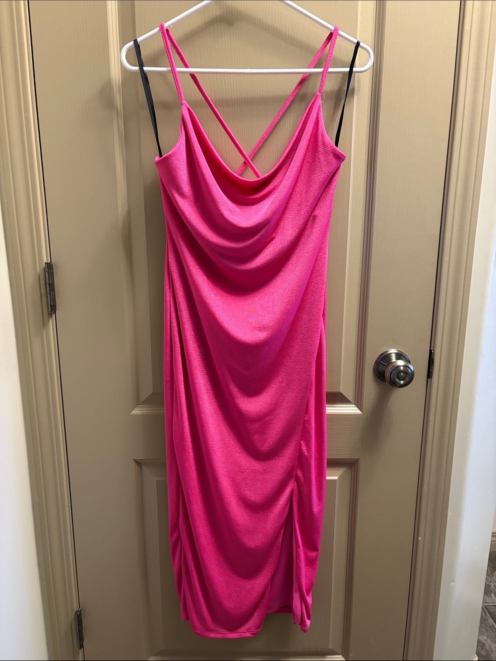 21 Saints Hot Pink Cowl Neck Maxi Dress NWT Strappy Back